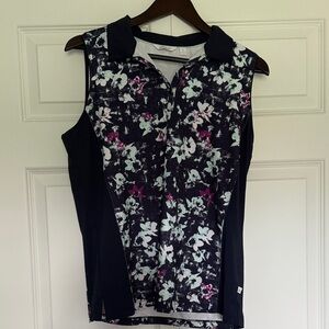 Blue & Floral Lady Hagen Sleeveless Polo Golf Shirt – Women’s Athletic Tank Top